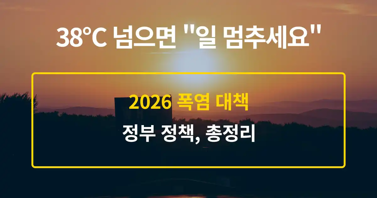 '38도 넘으면 작업 중단' 2026년 폭염 대책, 모르면 손해 보는 핵심 가이드