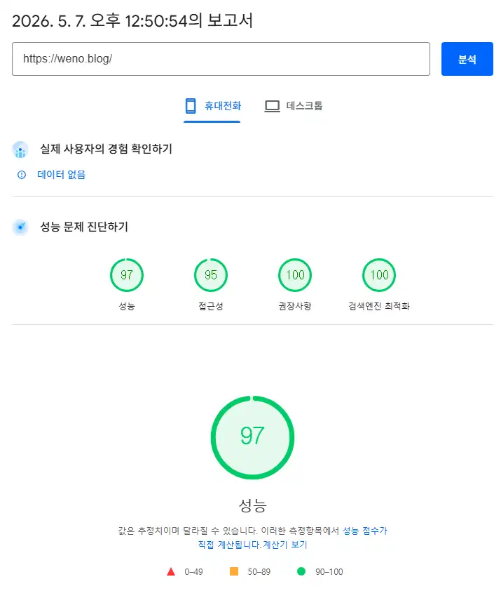 PageSpeed Insights 의 점수 확인